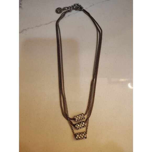 Designer Jessica Simpson 3 Strand Silvertone Rhinestone Beaded 18"  Necklace - Picture 1 of 7